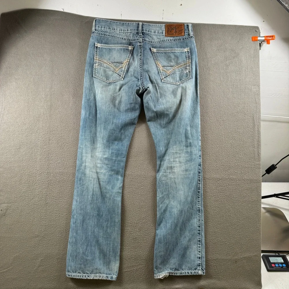 Wrangler Rock 47 Jeans Men 34x36 Blue Slim Boot Heavy Stitch Western Cowboy